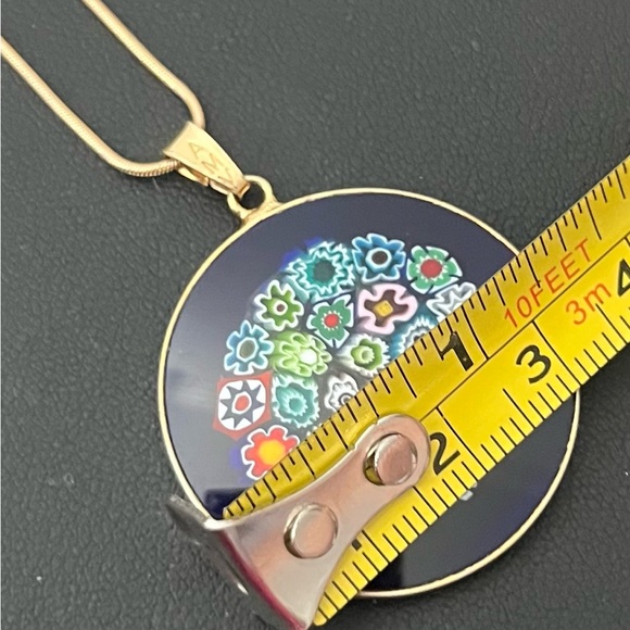 14k Italy Gold Necklace with Colorful Murano Glass Floral Pendant - Picture 5 of 8